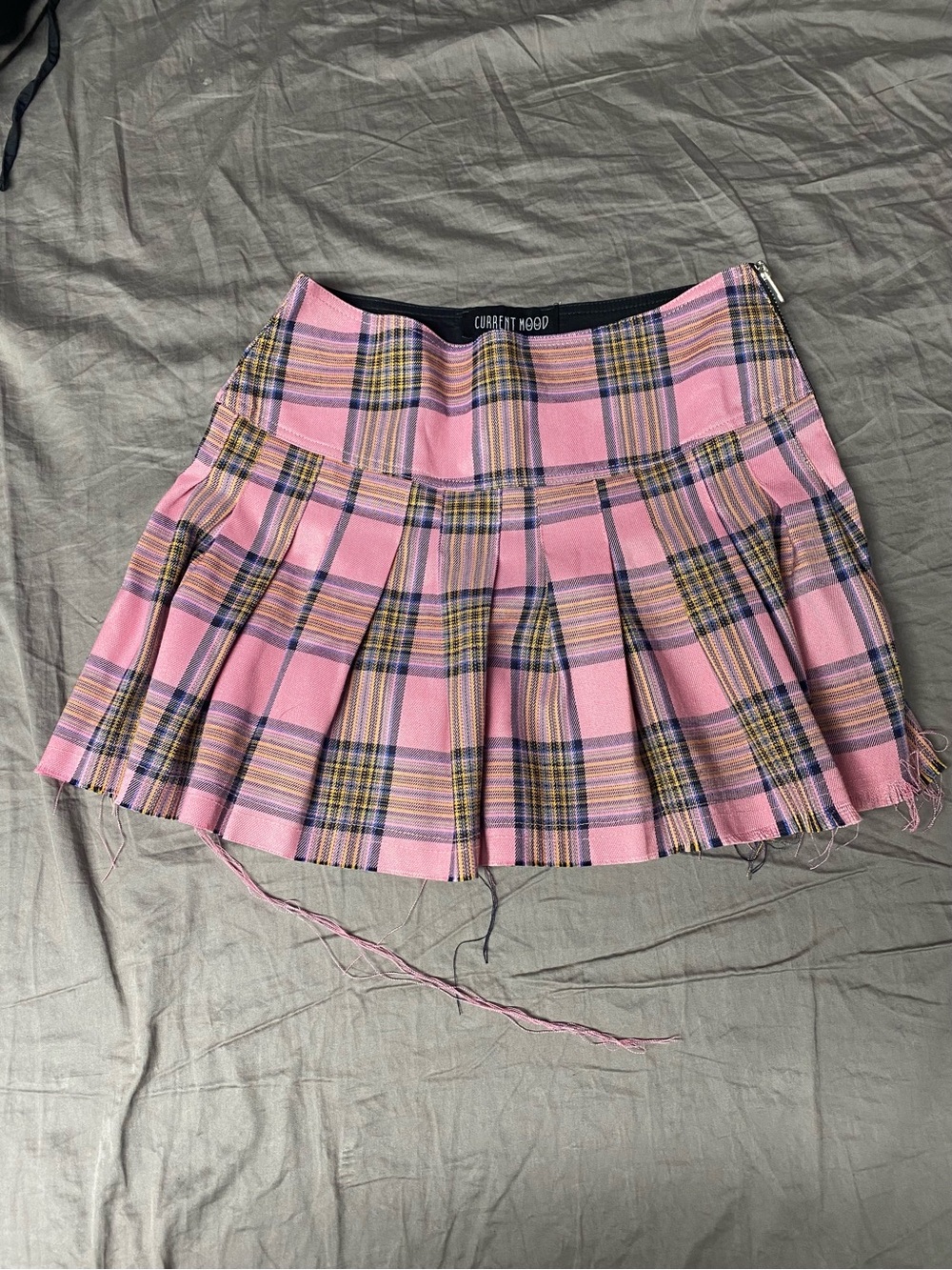 Current Mood Pink Plaid Pleated Skirt with Yellow & Navy Accents